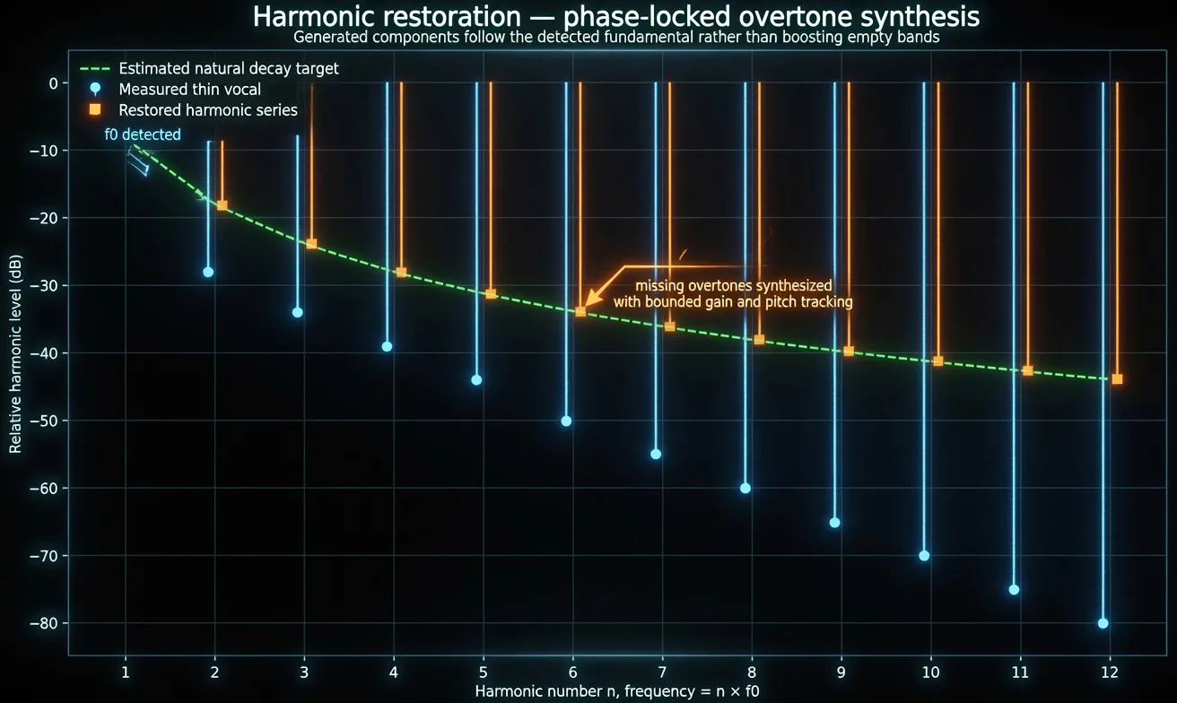 Phase-locked overtone synthesis toward the natural decay target