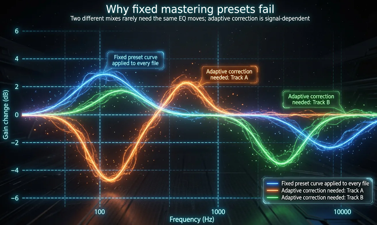 Fixed preset curve compared with adaptive correction curves