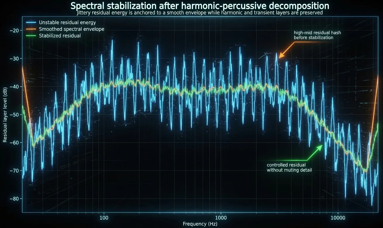 Unstable residual energy anchored to a smoothed spectral envelope